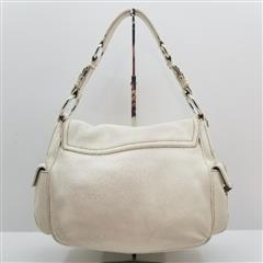 Prada BR3706 Vitello Daino White Calf Skin Leather Side Pocket Flap Shoulder Bag